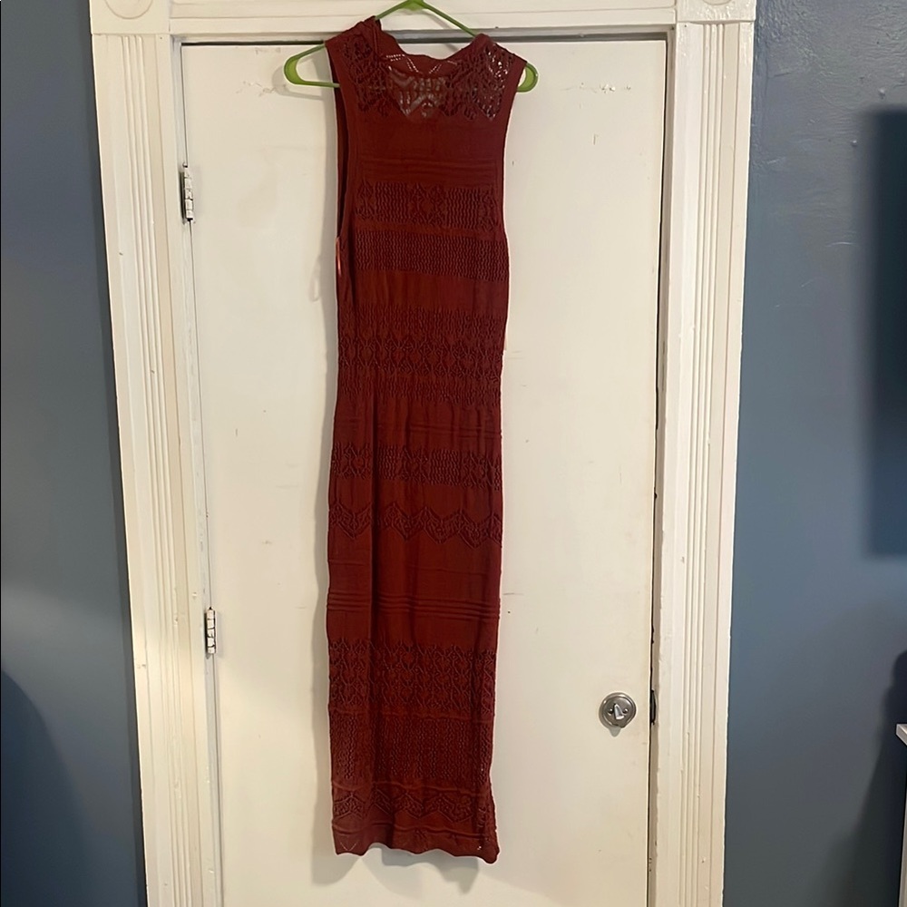 Anthropologie Red Ribbed Pleated Maxi Dress